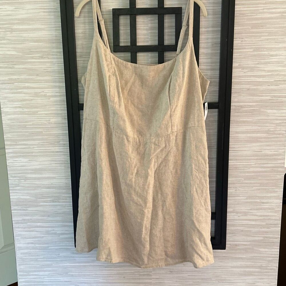 NWT Old Navy tan beige linen short spaghetti strap dress size 2x